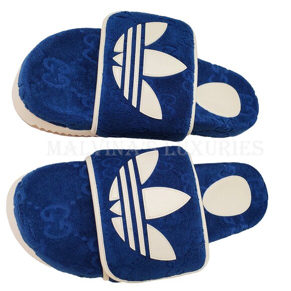 GUCCI MENS SHOES ADIDAS X GG BLUE COTTON SPONGE PLATFORM SANDAL SLIDE sz 9 9.5 - Picture 6 of 16